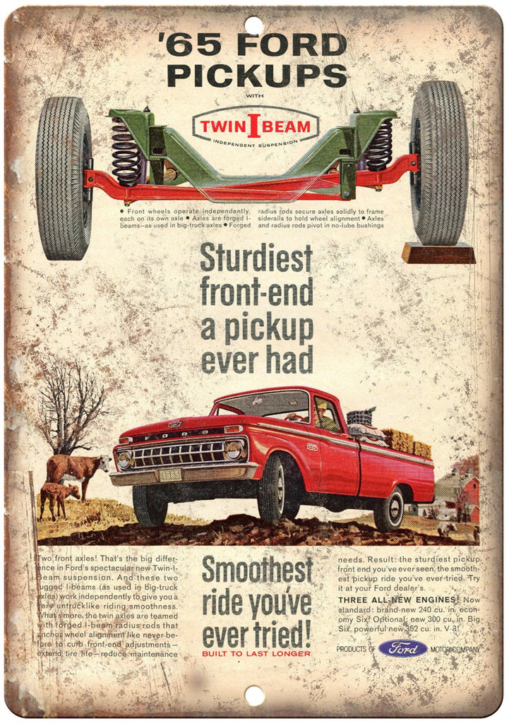 1965 Ford Pickup Twin I Beam Vintage Ad Metal Sign