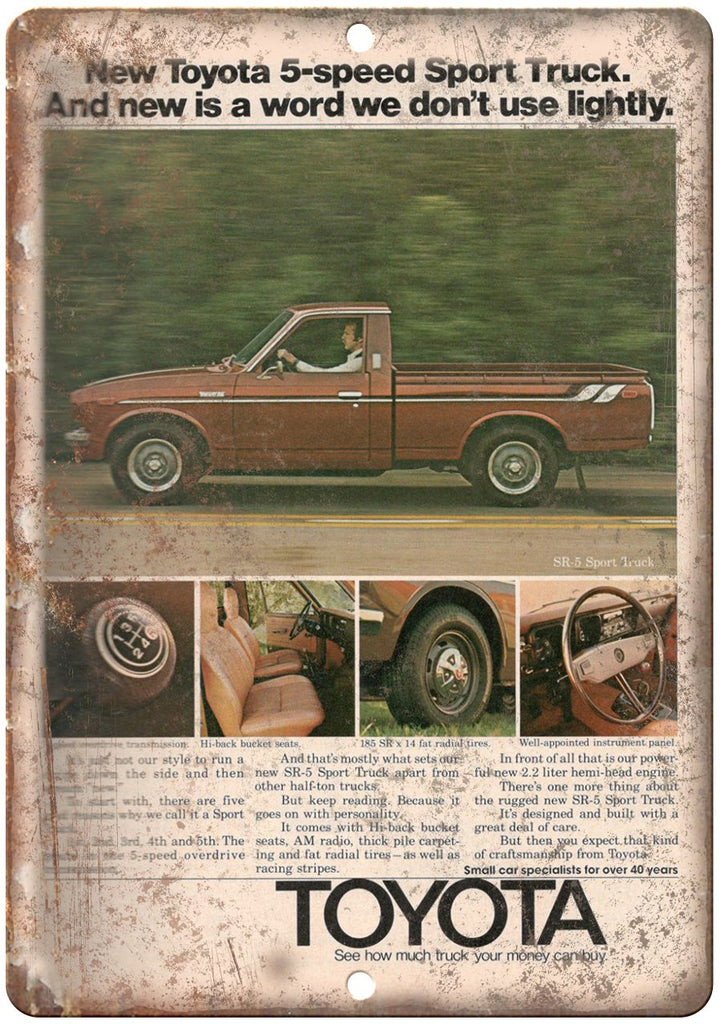 Toyota 5-Speed Pickup Truck Ad Metal Sign