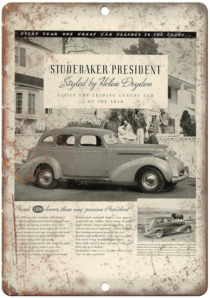 Studebaker President Helen Dryden Ad Metal Sign