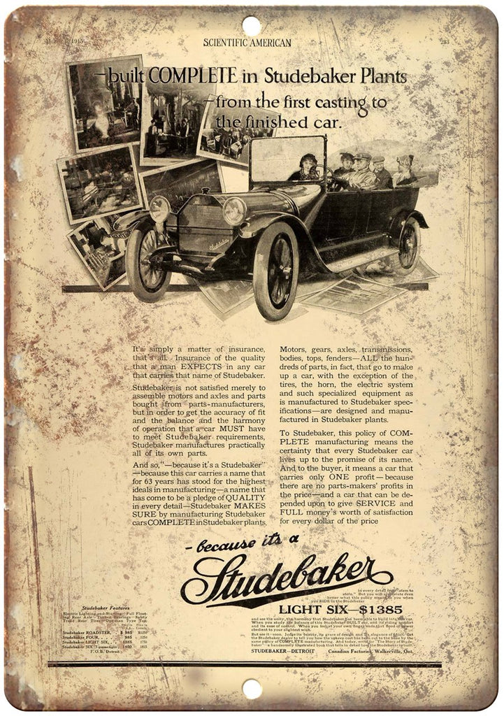 Studebaker Light Six Vintage Auto Ad Metal Sign