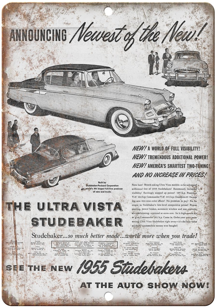 1955 Studebaker Ultra Vista Vintage Ad Metal Sign