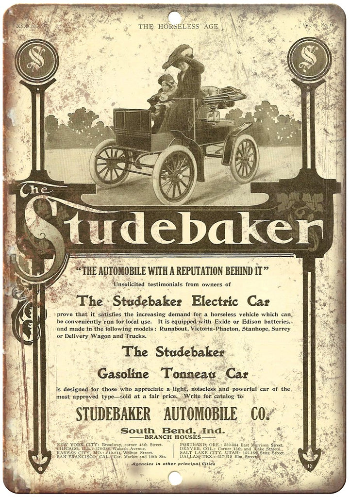 Studebaker Electric Car Vintage Ad Metal Sign