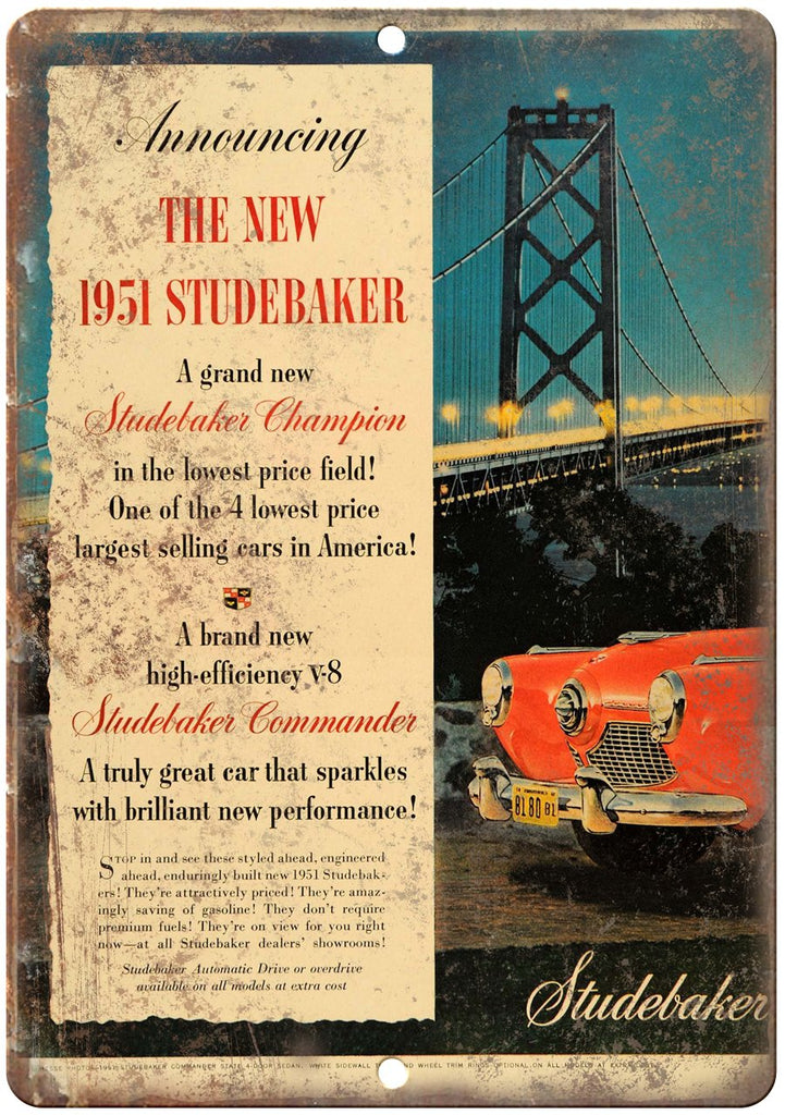 1951 Studebaker Commander Vintage Car Ad Metal Sign
