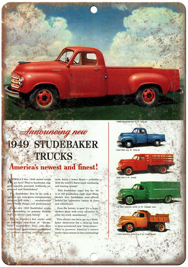 1949 Studebaker Truck Vintage Car Ad Metal Sign