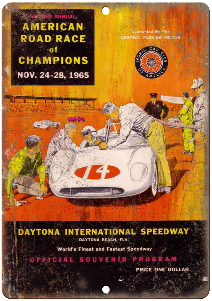 1965 Daytona International Speedway Program Cover Metal Sign