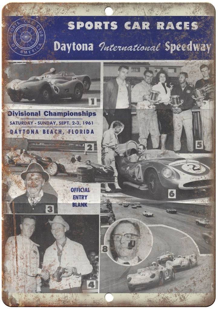 1961 Daytona Speedway Sports Car Races Metal Sign