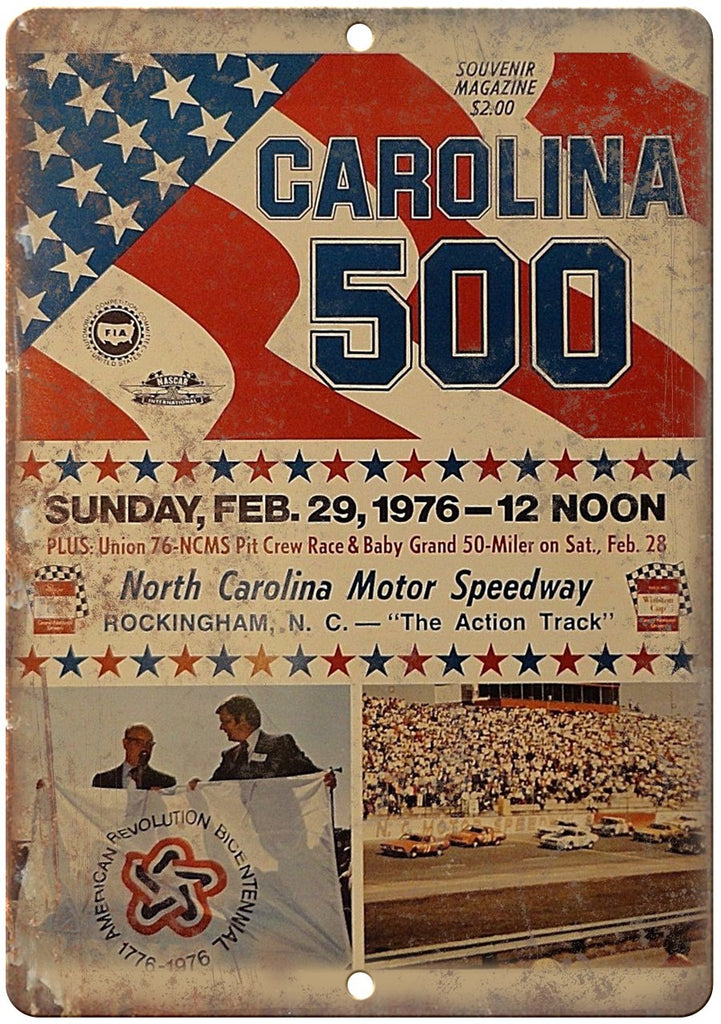 1976 Carolina 500 Racetrack Program Cover Metal Sign