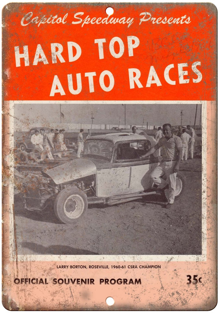 1960 Capitol Speedway Hard Top Auto Races Metal Sign