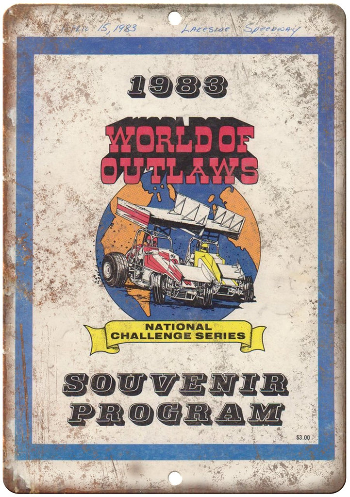 1983 Lakeside Speedway World of Outlaws Metal Sign