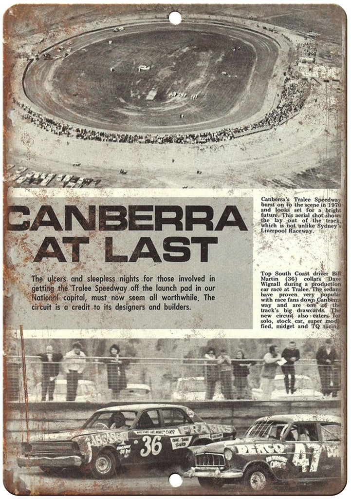 Tralee Speedway Canberra Car Races Metal Sign