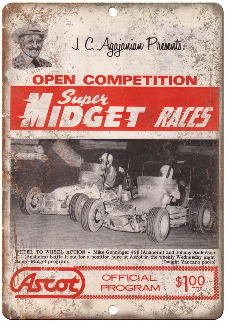 Super Midget Races Ascot JC Agajanian Metal Sign