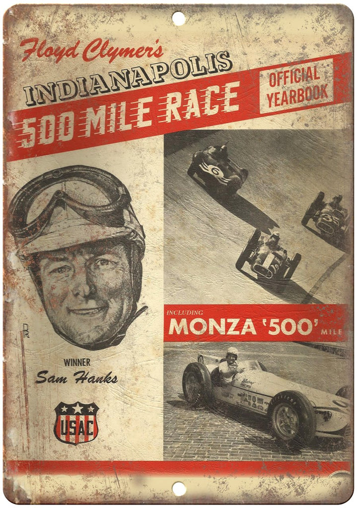 Floyd Clymer's Indianapolis Monza 500 Race Metal Sign