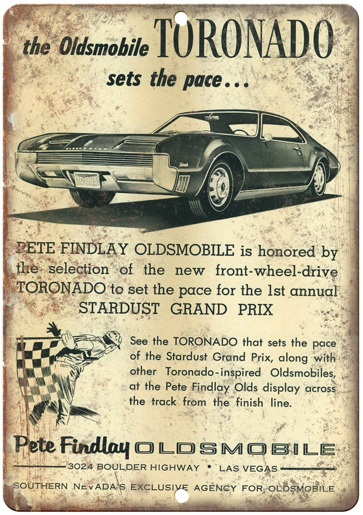 Oldsmobile Toronado Pace Car Pete Findlay Metal Sign