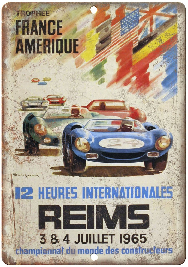 1965 12 Heures Internationales Reims France Metal Sign