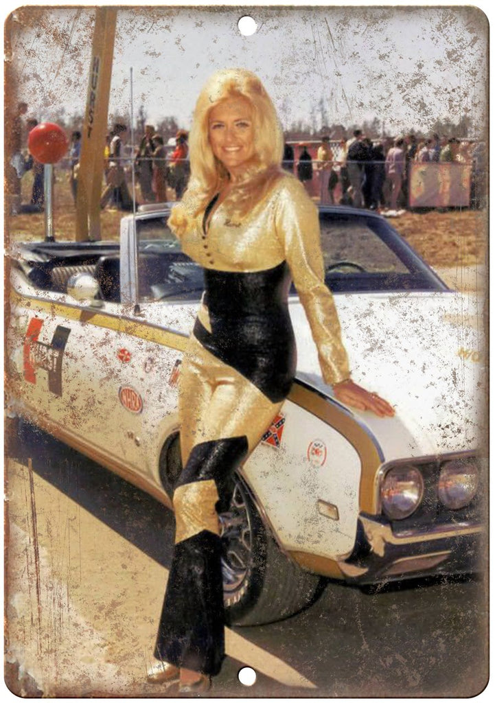 Linda Vaughn Miss Hurst Racetrack Photo Metal Sign