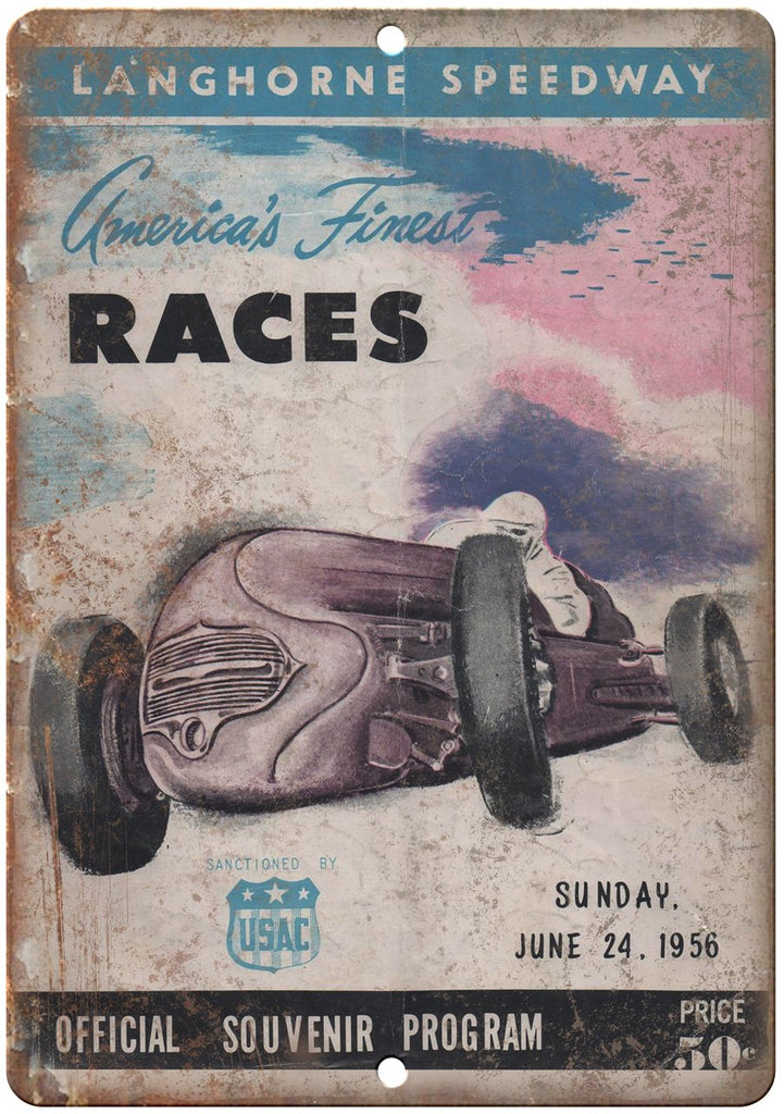 1956 Langhorne Speedway Program Cover Metal Sign
