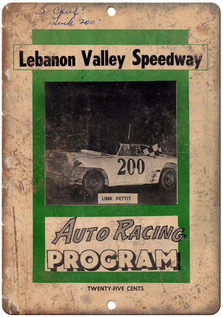 Lebanon Valley Speedway Link Pettit Race Metal Sign