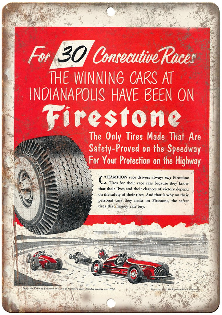 Firestone Tires Indianapolis Speedway Metal Sign
