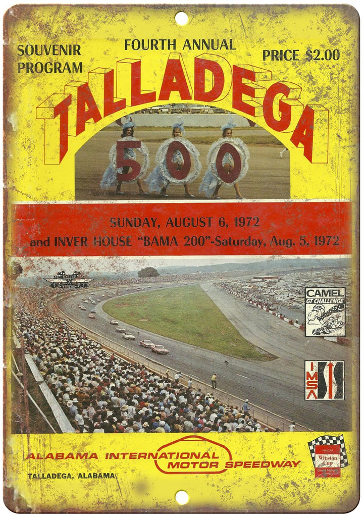 Talladega 500 1972 Alabama Speedway BAMA Metal Sign