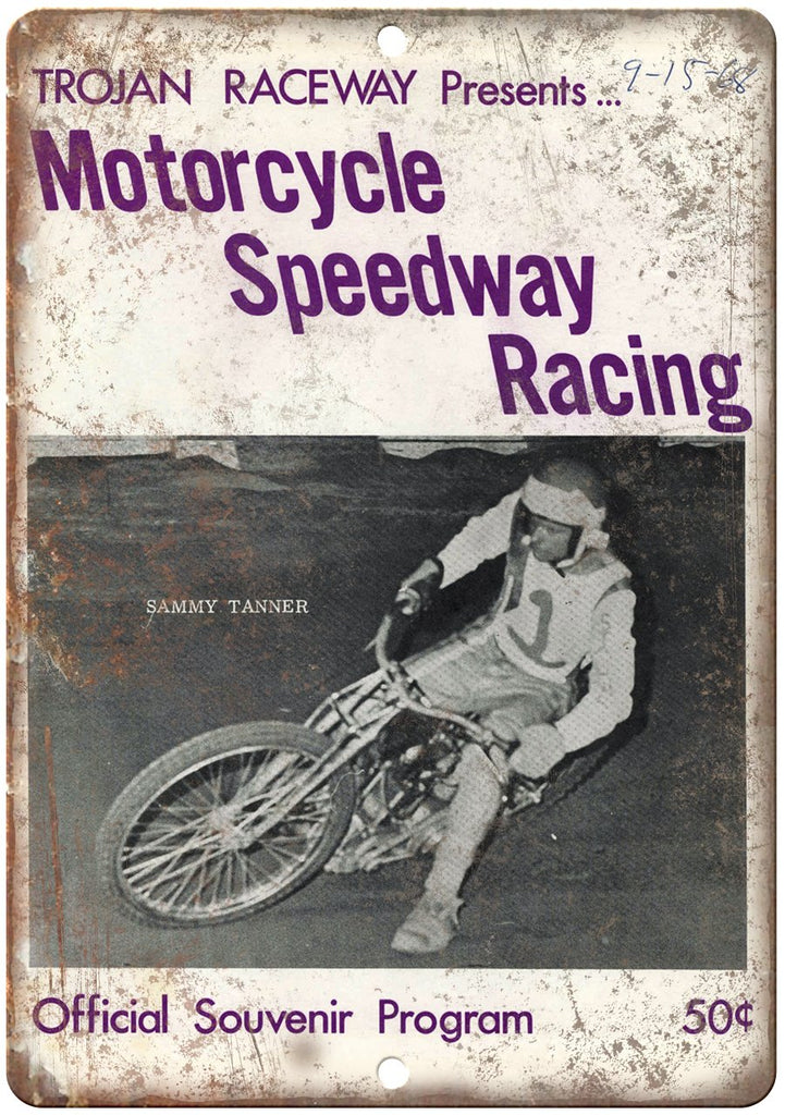 Trojan Raceway Motorcycle Speedway Racing Metal Sign