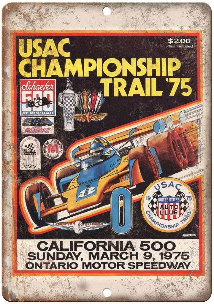 1975 USAC Championship Trail California 500 Metal Sign