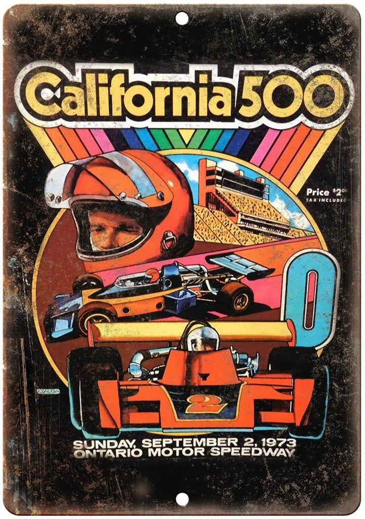 1973 California 500 Ontario Speedway Metal Sign