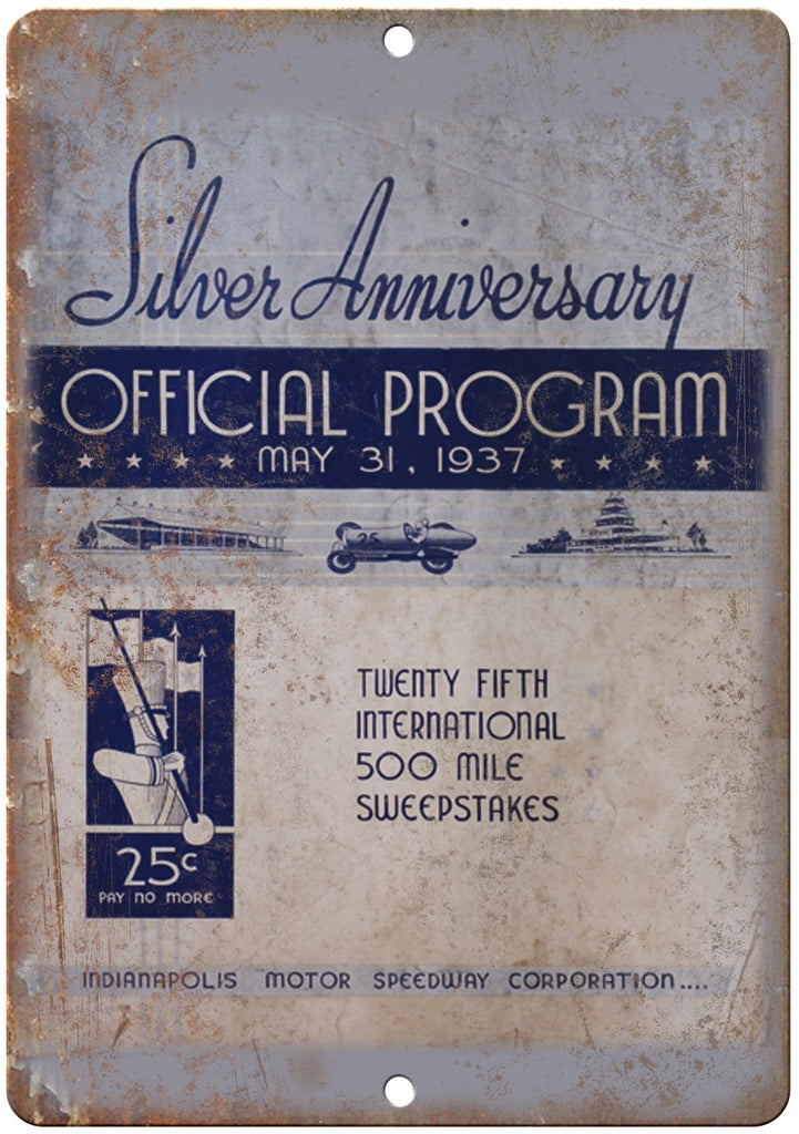 1937 Indianapolis Motor Speedway Program Metal Sign