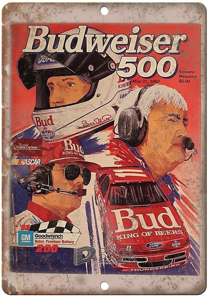 1992 Budweiser 500 Program Cover Metal Sign