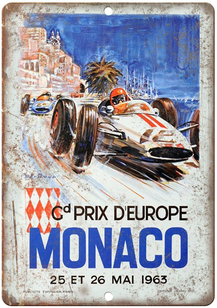 1963 Monaco Prix D'Europe Poster Metal Sign