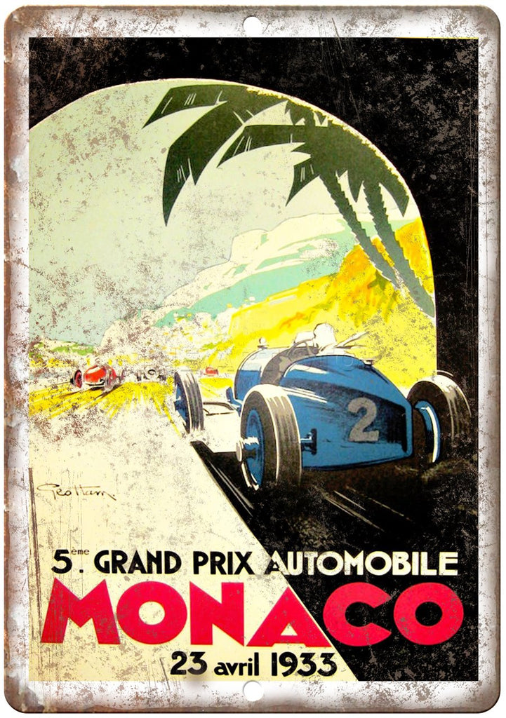 1933 Monaco Grand Prix Automobile Metal Sign