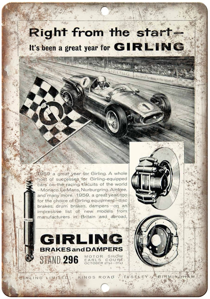 Girling Brakes And Dampers Vintage Racing Metal Sign