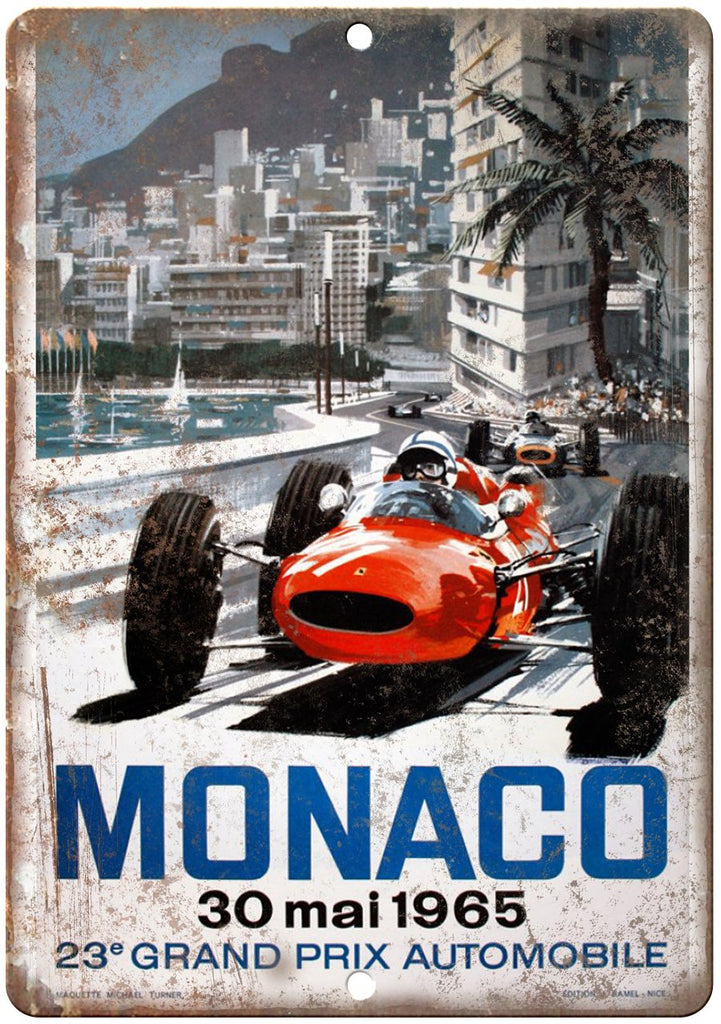 1965 Monaco Grand Prix Automobile Metal Sign