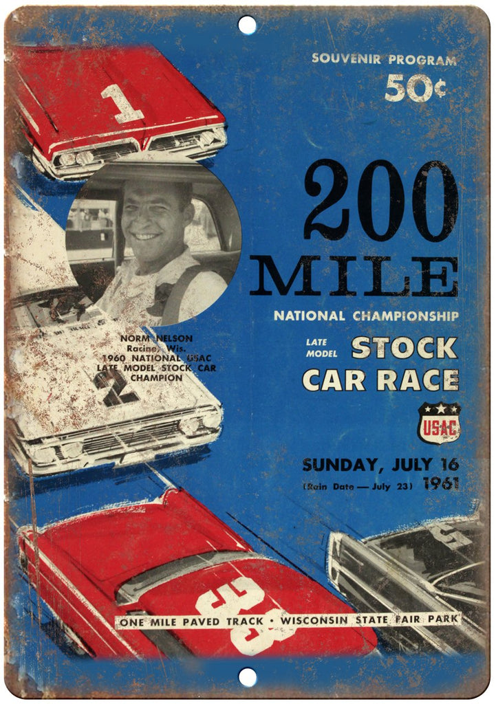 1961 National Champion Stock Car Race Metal Sign