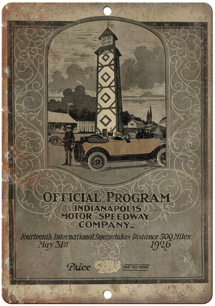 1926 Indianapolis Motor Speedway Program Metal Sign