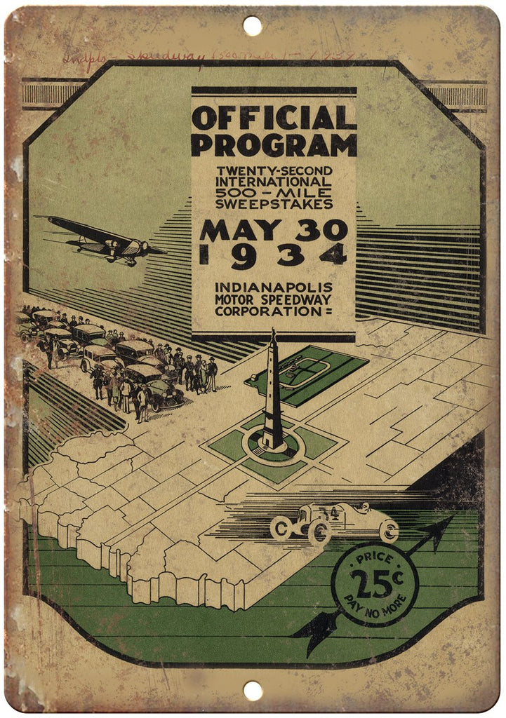 1934 Indianapolis Motor Speedway Program Metal Sign