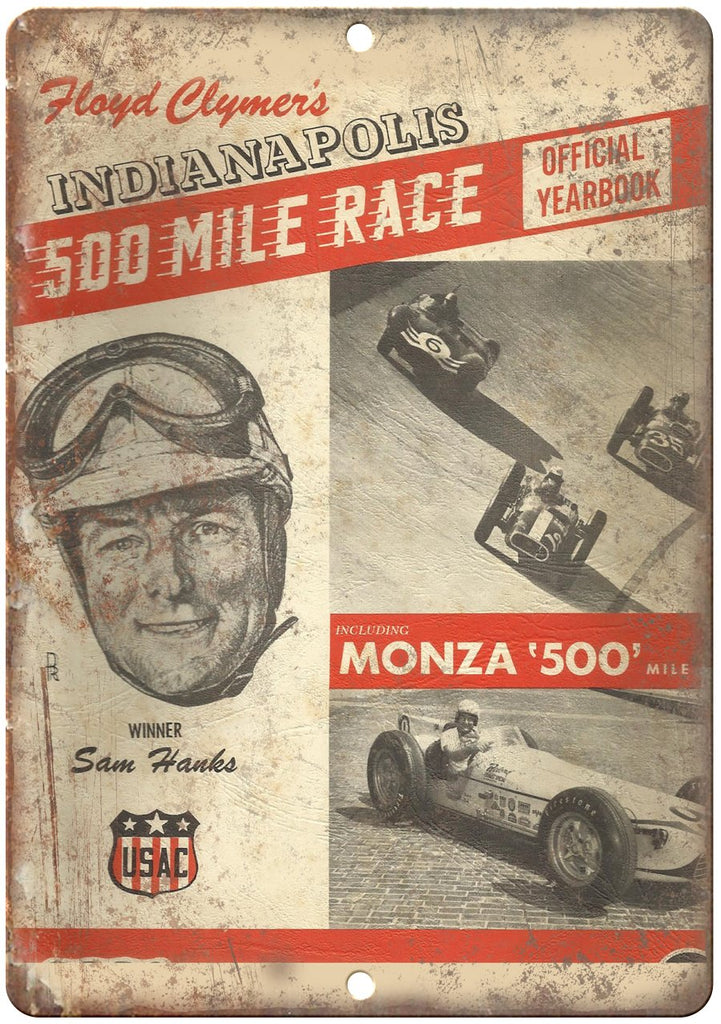 Floyd Clymers Indianapolis 500 Monza Metal Sign