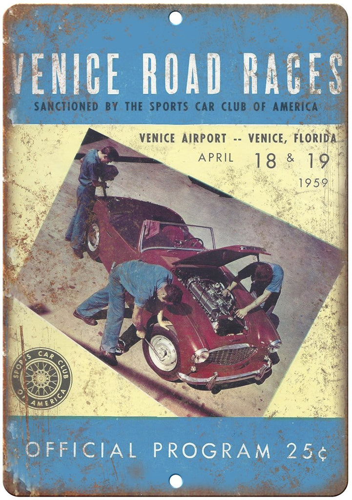 1959 Venice Road Races Program Metal Sign