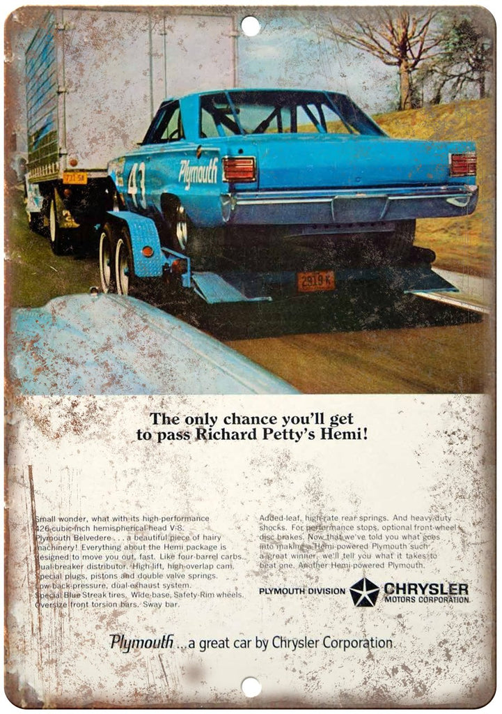 Richard Petty Hemi Chrysler Motor Automobile Metal Sign