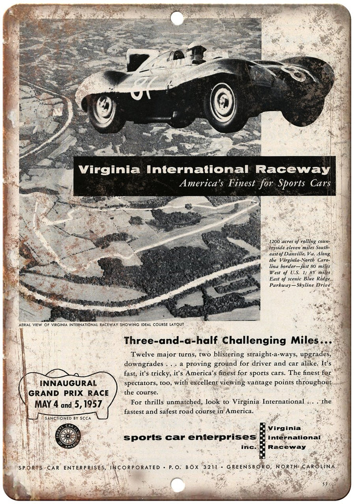 1957 Innaugural Grand Prix Race Virginia Metal Sign