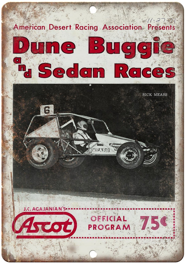 Ascot Dune Buggie and Sedan Races Metal Sign