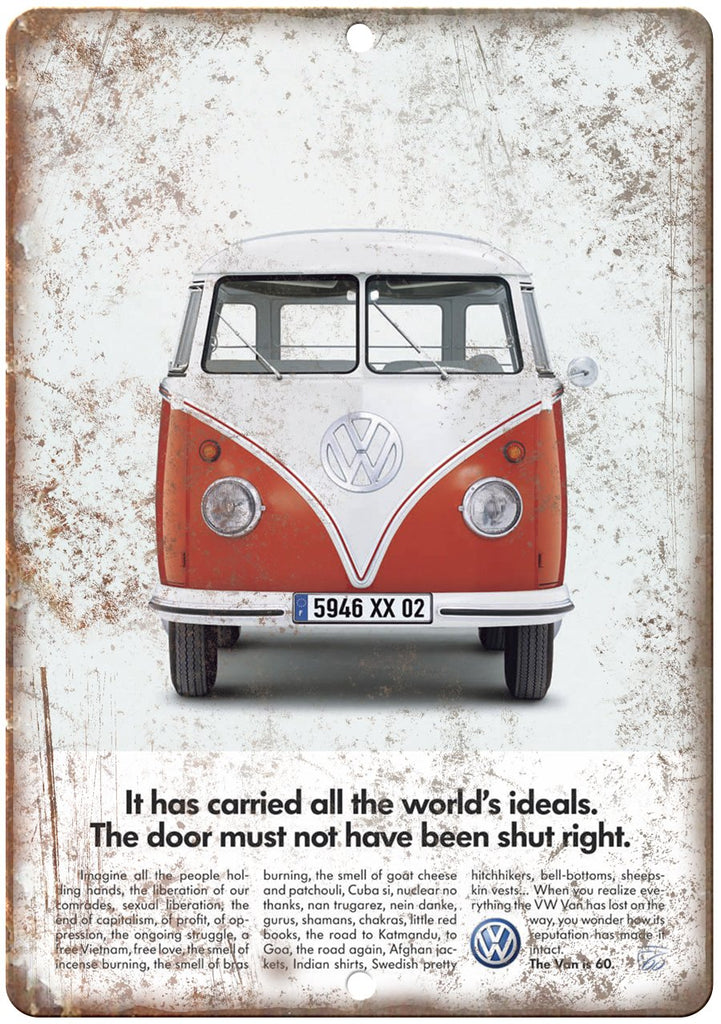 1960 Volkswagen VW Bus Vintage Ad Metal Sign