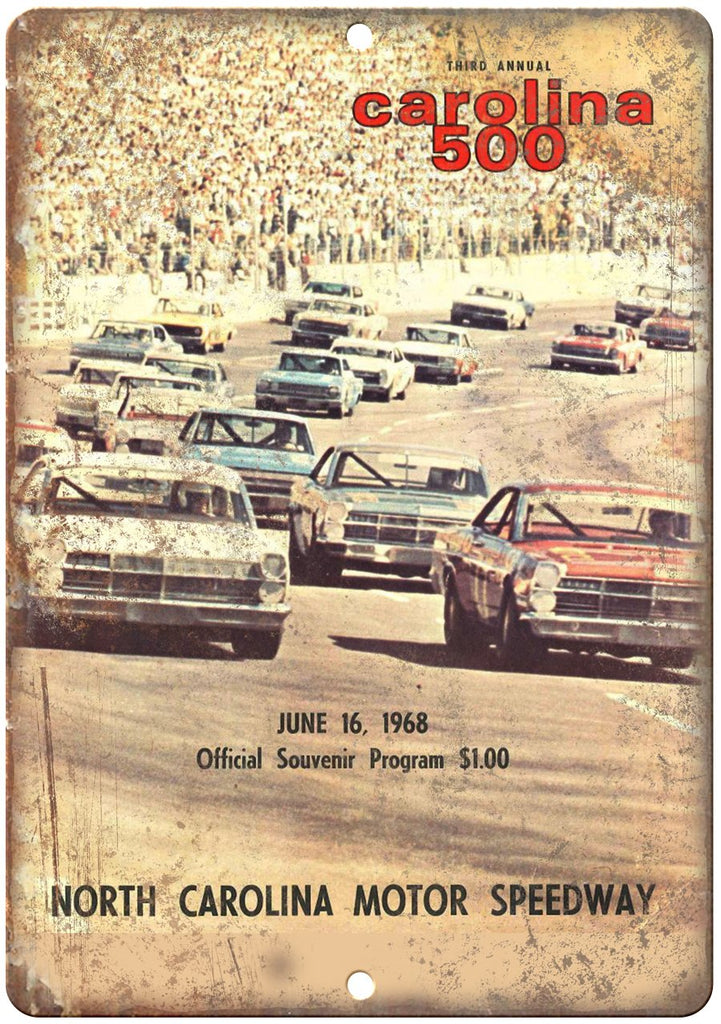 1968 Carolina 500 Motor Speedway Program Metal Sign