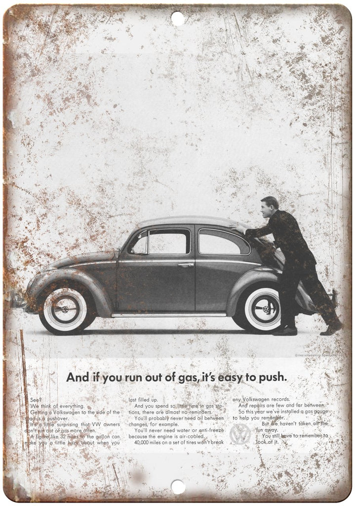 Volkswagen VW Beatle Easy To Push Vintage Ad Metal Sign