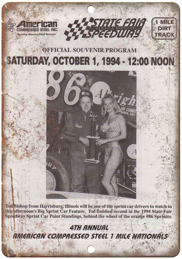 1994 State Fair Speedway Racetrack Program Metal Sign
