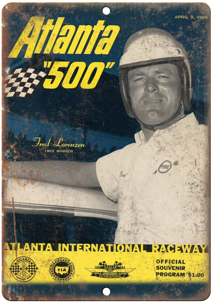 Atlanta 500 Fred Lorenzen Raceway Ad Metal Sign