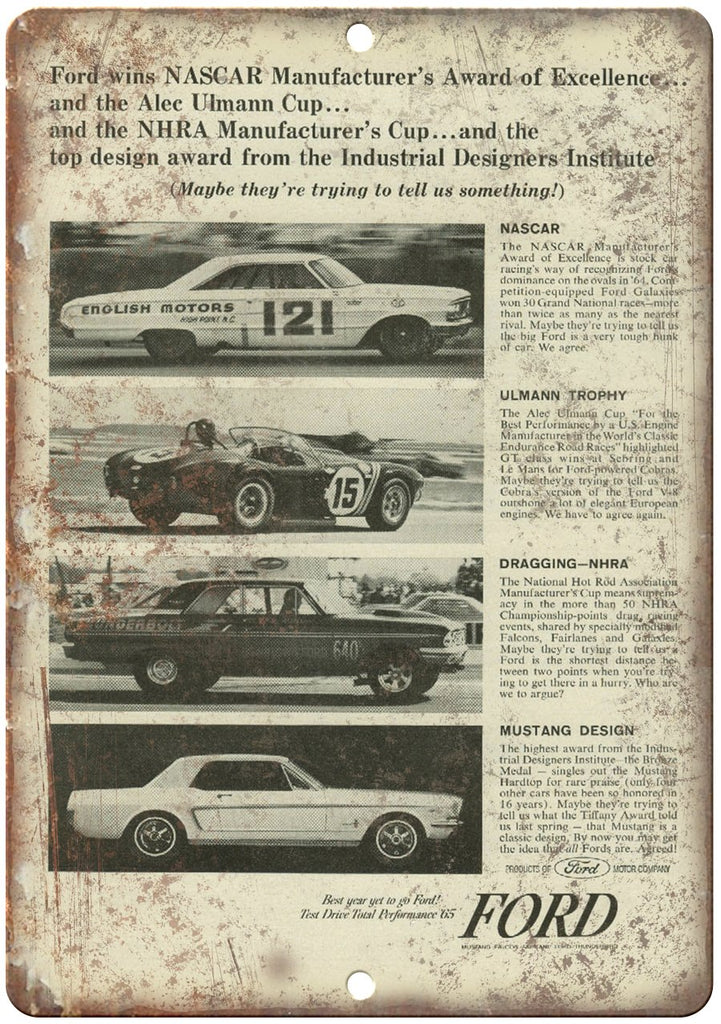 Ford NASCAR English Motors Vintage Ad Metal Sign