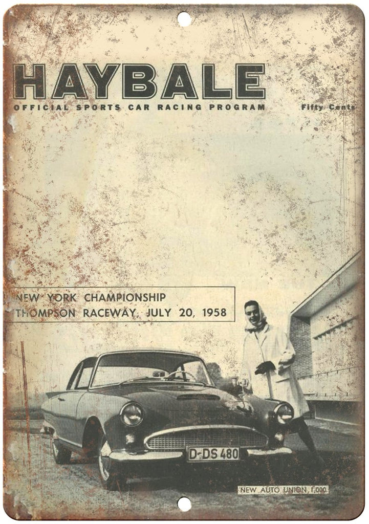 Haybale Sports Car Racing Program Ad Metal Sign