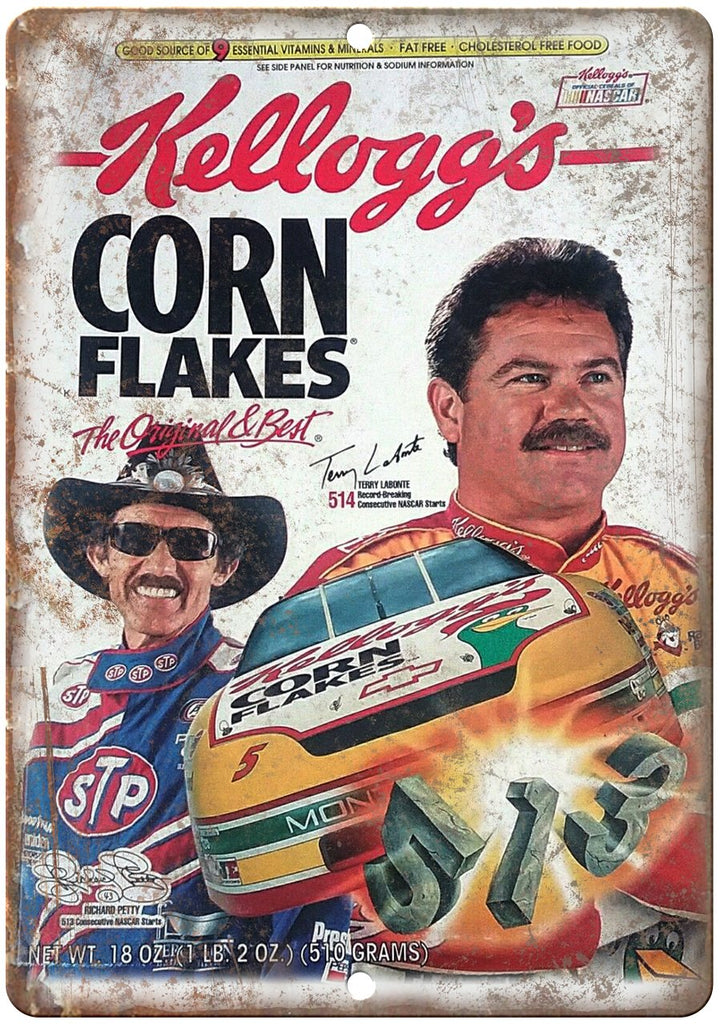 Kelloggs Corn Flakes NASCAR STP Ad Metal Sign
