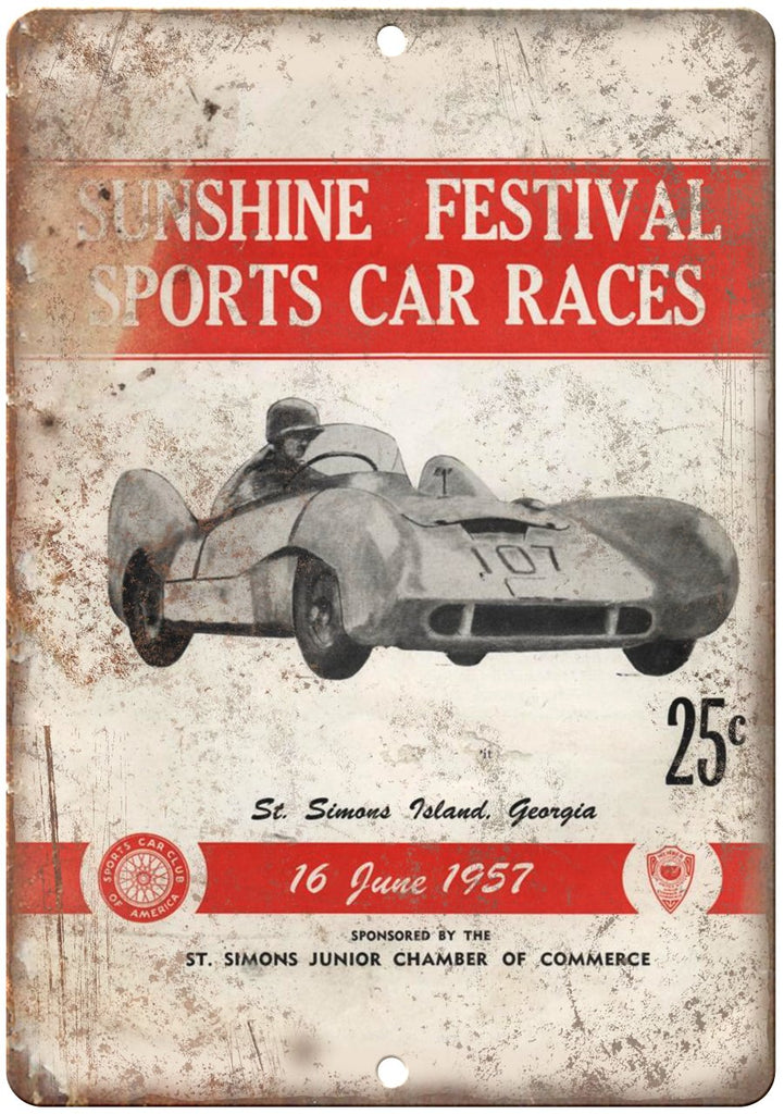 1957 Sunshine Festival Sports Car Races Metal Sign