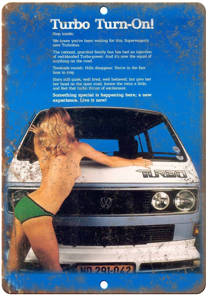 Volkswagen VW Turbo Hot Girl Vintage Ad Metal Sign